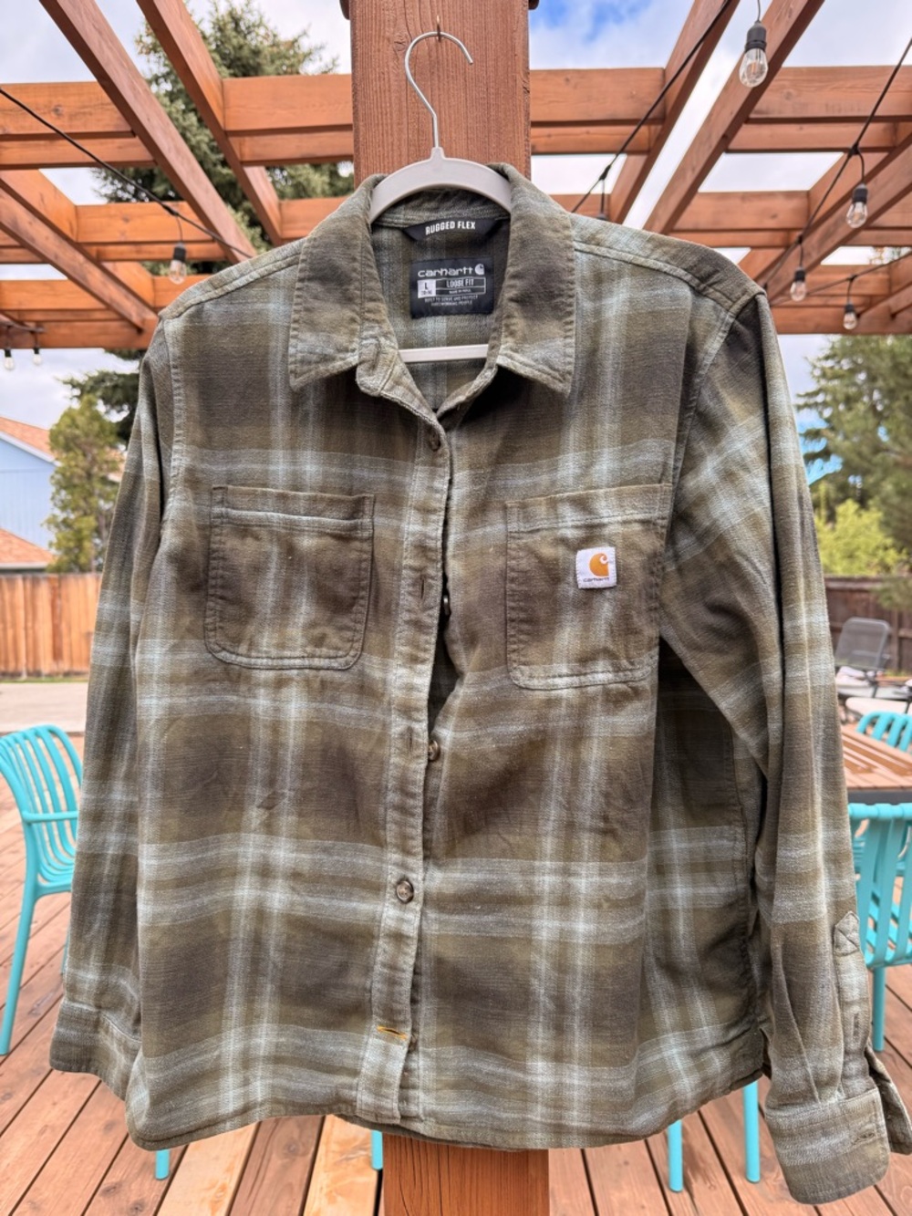 Carhartt Olive and Tan Plaid Rugged Flex Button-Down Shirt
